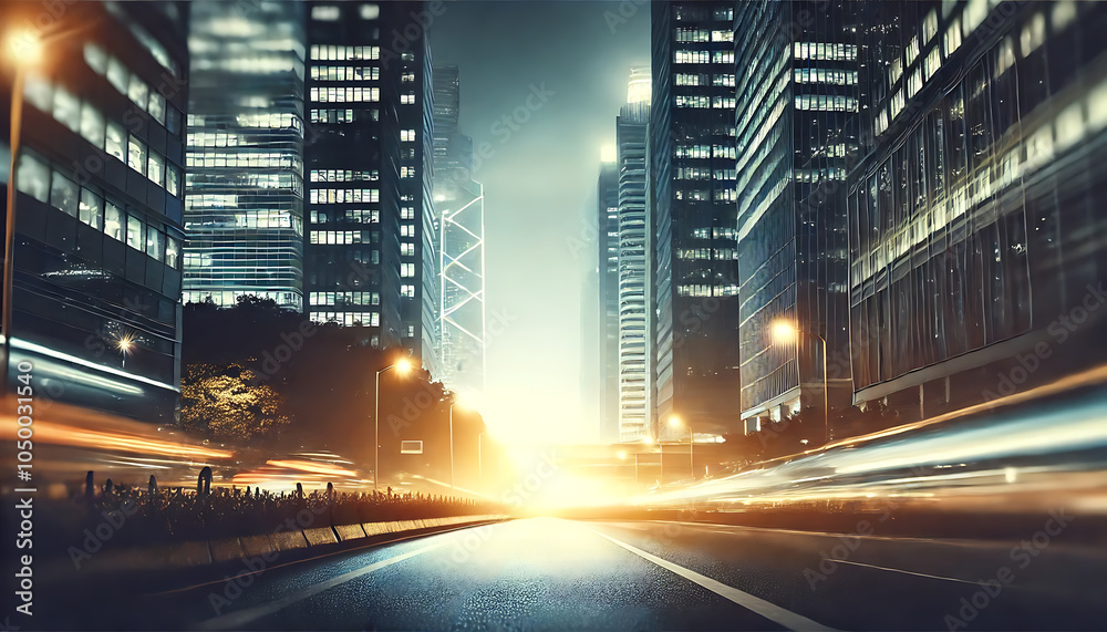 Naklejka premium 夜の都市道路の背景素材