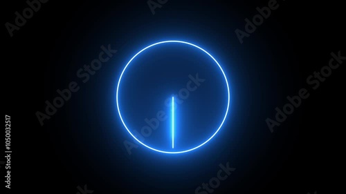 neon clock icon animation on black background. Clock icon neon light 24 hour day fast speed.