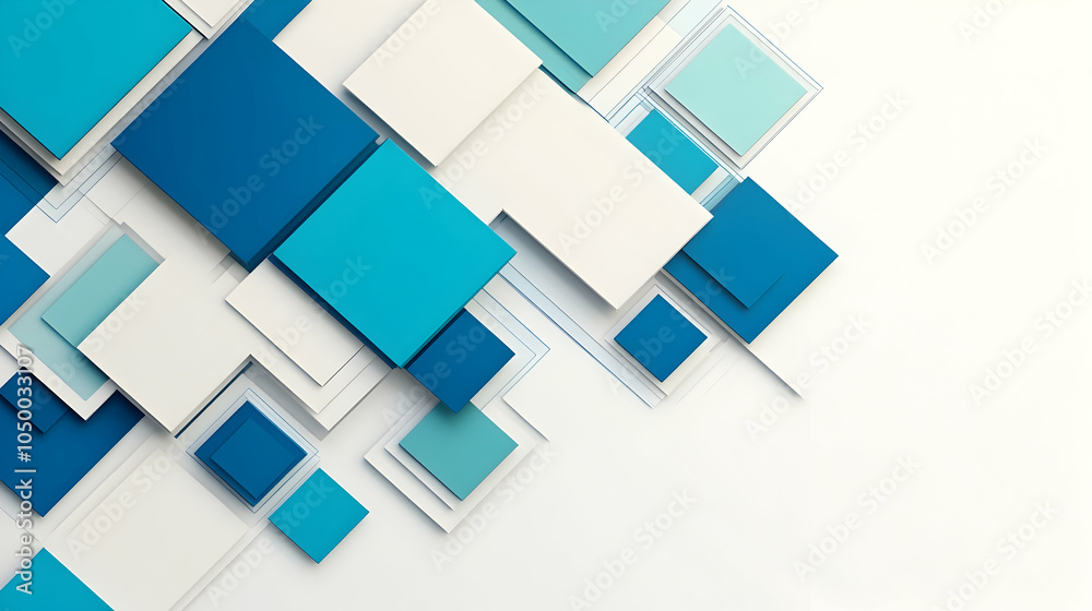 Abstract Blue and White Geometric Pattern, shapes, squares, rectangles, background, design