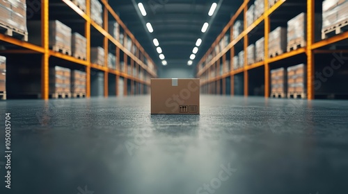 Advanced warehouse with AIcontrolled systems, futuristic logistics environment photo