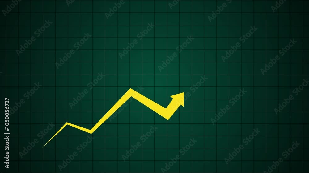 business growth arrow animation. Rising up stock market yellow arrow graph diagram financial business profit progress.