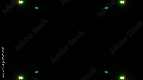 Abstract geometric patterns are forming from glowing neon lights. This kaleidoscopic background is perfect for music videos, events, and more