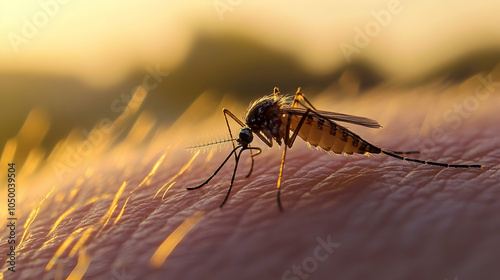 Mosquito on Skin at Sunset, insect, bug, human skin, bloodsucker, blood sucking