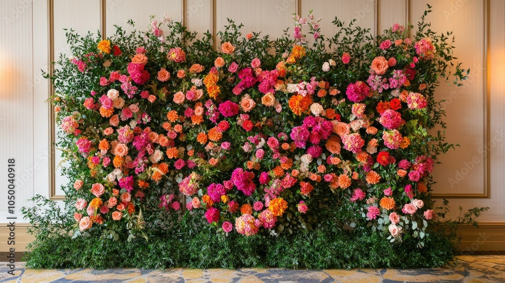 Naklejka premium A delightful flower backdrop showcasing a variety of vibrant blooms, perfect for creating a stunning visual impact at any event.