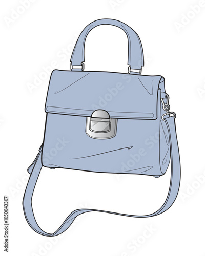 Women's crossbody handbags technical illustration vector mockup template.