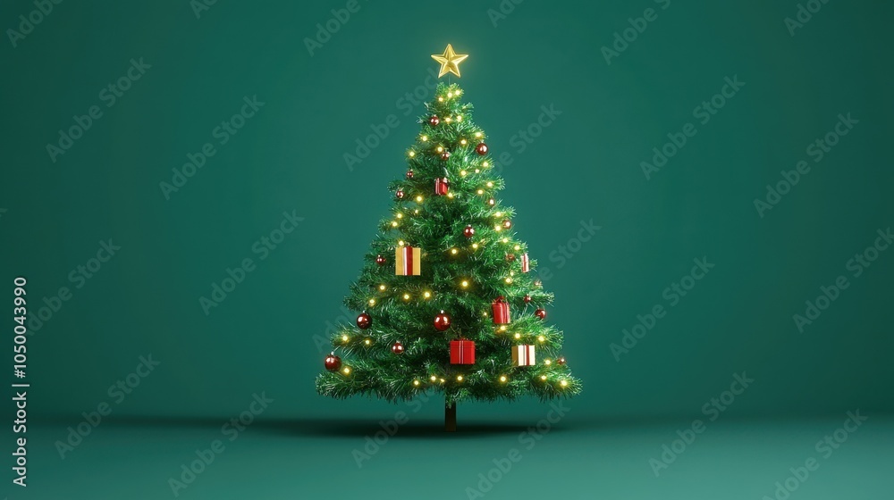 Christmas tree with presents, holiday warmth, flat design illustration
