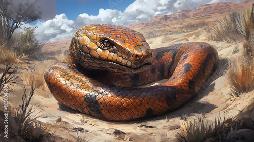 A Stunning Display of the Inland Taipan's Beauty in Its Arid Natural Habitat photo