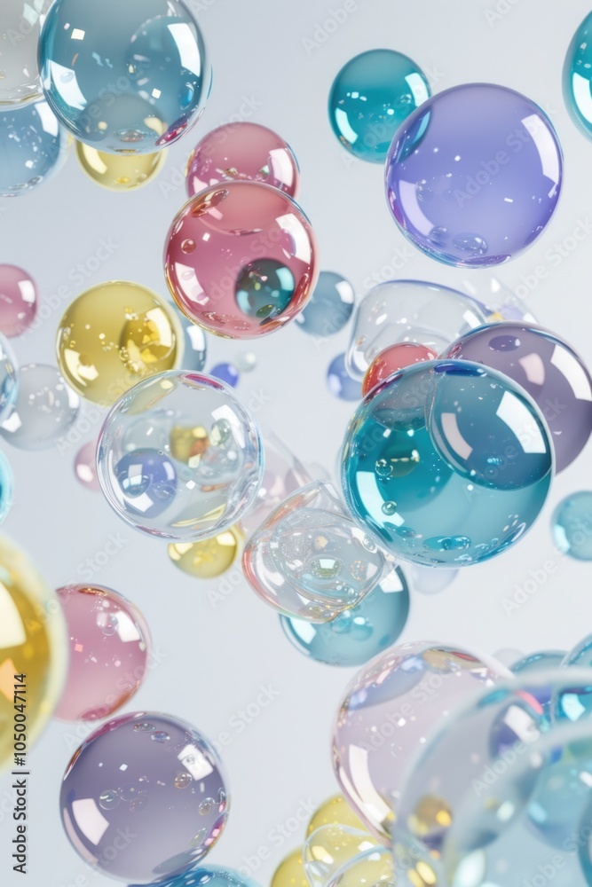 Colorful array of bubbles floating in the air. The bubbles are of various sizes and colors, creating a vibrant and playful atmosphere. Concept of joy and wonder, as if the bubbles are dancing Colorful array of bubbles floating in the air. The bubbles are of various sizes and colors, creating a vibrant and playful atmosphere. Concept of joy and wonder, as if the bubbles are dancing