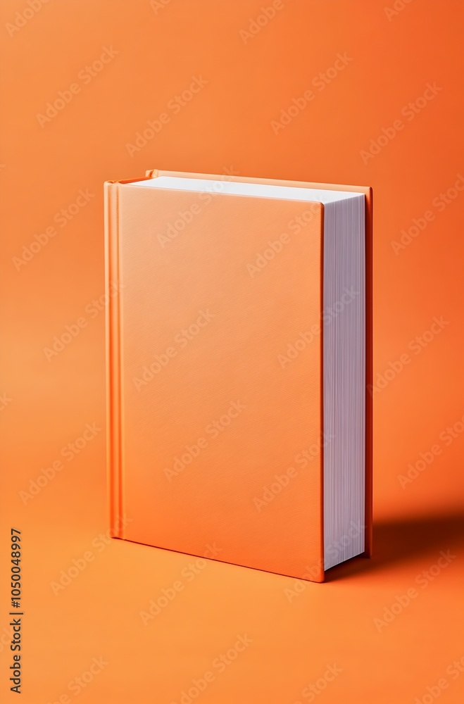 Smooth Orange Hardcover Book with Blank Pages Standing on Plain Background