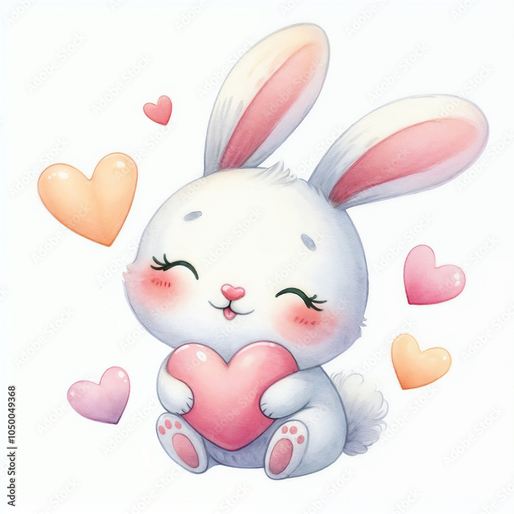 Cute cartoon bunny with heart on white background. AI Cute cartoon bunny with heart on white background. AI