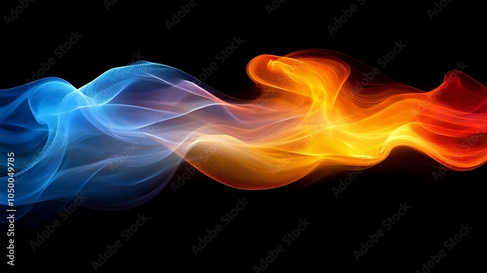 Obraz premium Abstract flowing waves of blue and orange light.