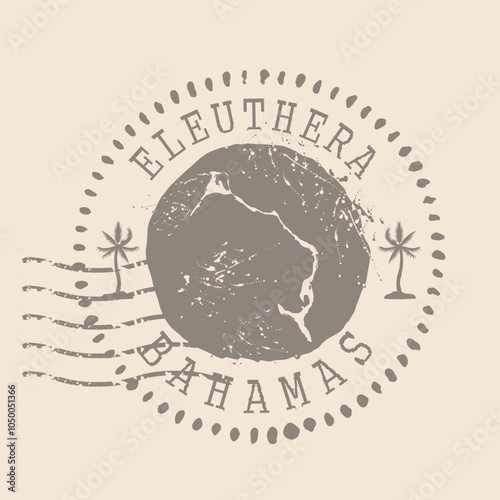 Stamp Postal of Eleuthera island. Map Silhouette rubber Seal.  Design Retro Travel. Seal of Map  Eleuthera grunge  for your design. The Bahamas. EPS10