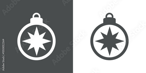 Decoración de Navidad. Logo con silueta de bola de navidad con estrella de 8 puntas para tarjetas y felicitaciones 