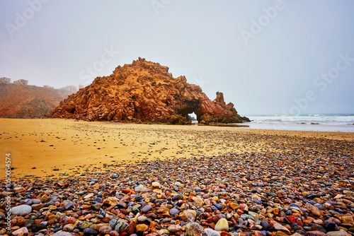 A nice rock at Mirleft beach in Morocco photo