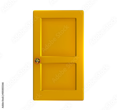 Yellow door isolated on png transparent background.