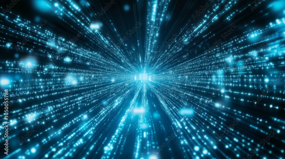 Fototapeta premium Abstract Background of Glowing Blue Particles and Light Rays