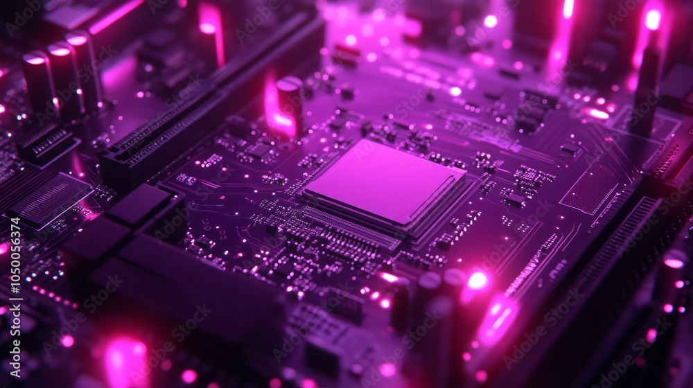 Fototapeta premium Futuristic Close-Up of a Circuit Board with Neon Purple Highlights