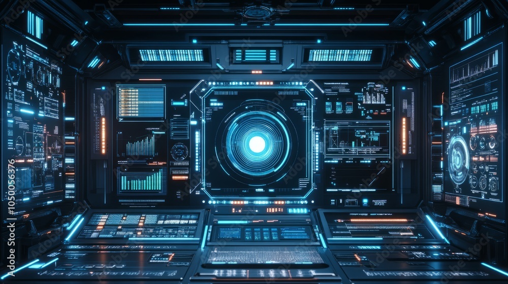 Futuristic Digital Interface in a Sci-Fi Environment Futuristic Digital Interface in a Sci-Fi Environment