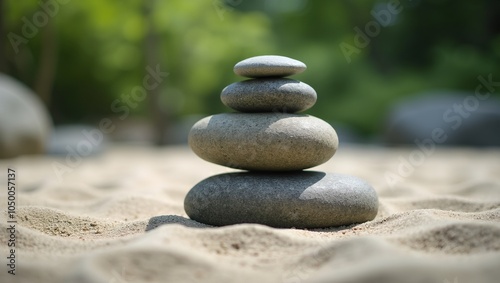 Tranquil Zen garden with balanced rocks symbolizing harmony