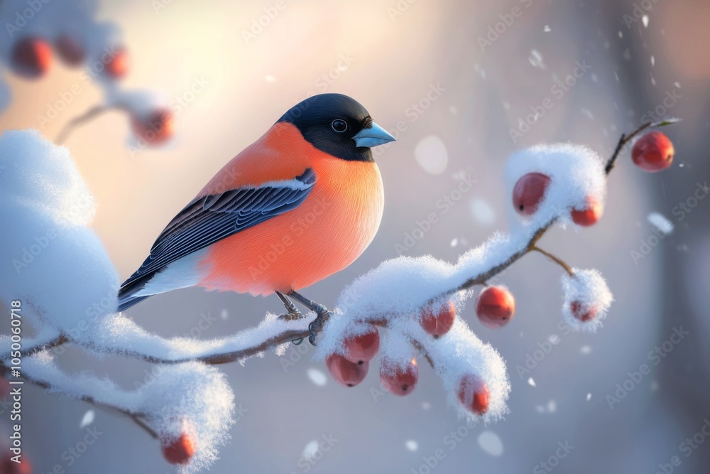 Winter's Peaceful Morning Bullfinch Perch Winter's Peaceful Morning Bullfinch Perch