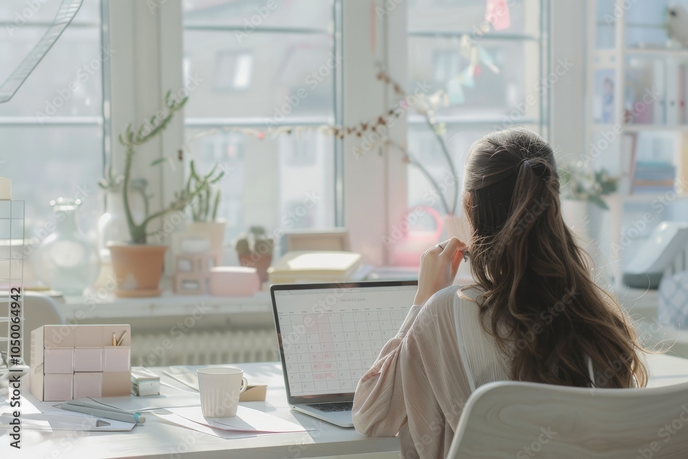 A woman sits by a large sunny window, lost in thought, amidst plants and decor, representing introspection, creativity, and inspiration in a bright setting. A woman sits by a large sunny window, lost in thought, amidst plants and decor, representing introspection, creativity, and inspiration in a bright setting.