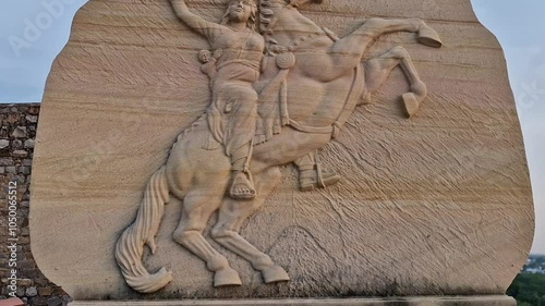 20-7-24; At Jhansi Fort, Rani Lakshmibai's carving on stone at the jumping site. photo