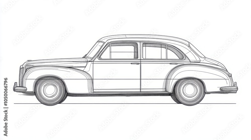 Fototapeta premium Classic Car Line Art Illustration