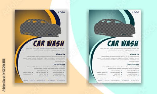 Car wash professional flyer brochure, design cleaning, vector, automobile, graphic, garage, mechanic, vintage, advertising, water, classic, print ready eps file template.