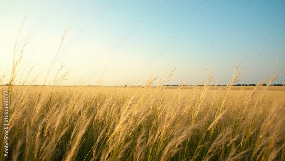 Swaying tall grass under open sky symbolizing natures freedom Swaying tall grass under open sky symbolizing natures freedom