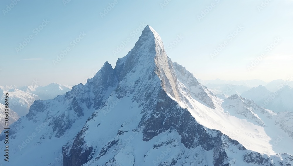 Fototapeta premium Majestic snow capped mountain peak under clear sky