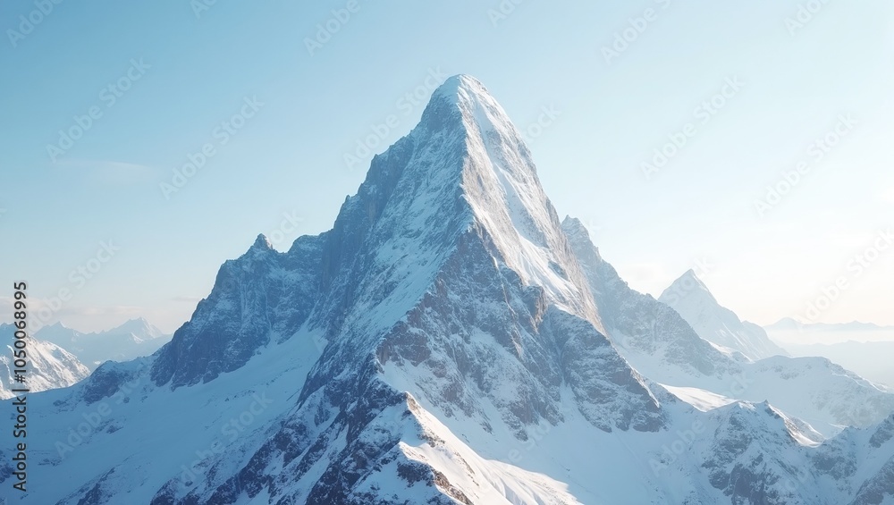 Fototapeta premium Majestic snow capped mountain peak under clear sky