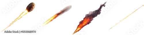 This artwork features four types of fire projectiles with distinct shapes and fiery trails. Each projectile showcases unique characteristics, highlighting their dynamic movement and intensity