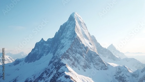 Majestic snow capped mountain peak under clear sky