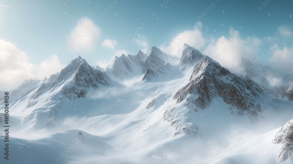 Obraz premium Cold stone mountains covered in snow.