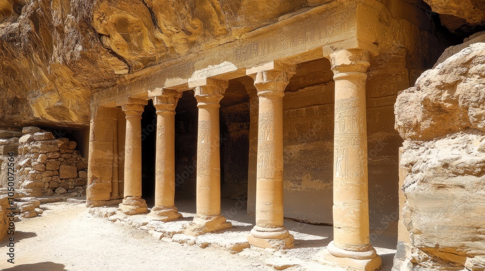 Ancient Rock-Cut Architecture with Columns in Desert Ancient Rock-Cut Architecture with Columns in Desert