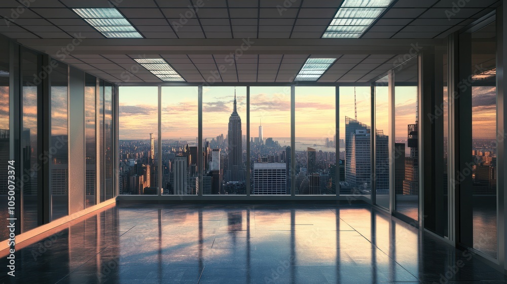 Fototapeta premium A large open office space with a view of the city