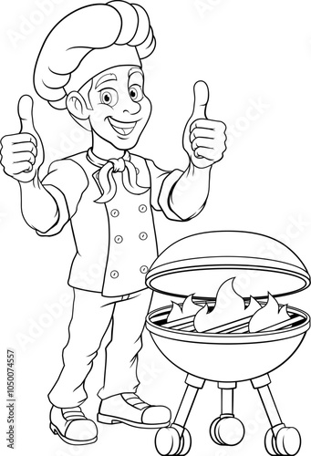 A chef cartoon barbecue cook man giving thumbs up mascot character illustration