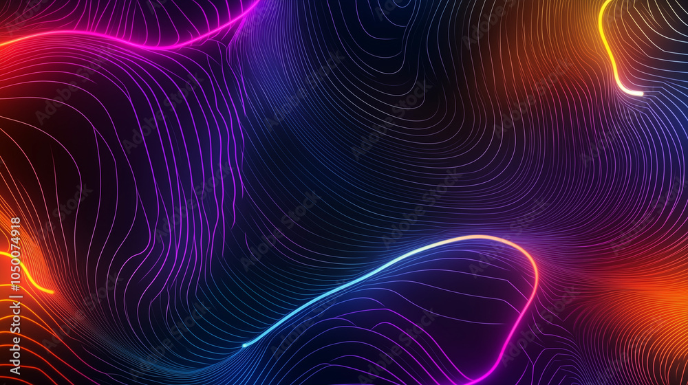 Obraz premium astarte.ai: Vibrant Waves with Neon Glow on Dark Background