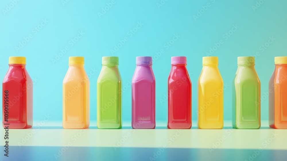 A vibrant row of smoothie bottles, symbolizing health and freshness, perfect for promoting wellness drinks and food brands A vibrant row of smoothie bottles, symbolizing health and freshness, perfect for promoting wellness drinks and food brands