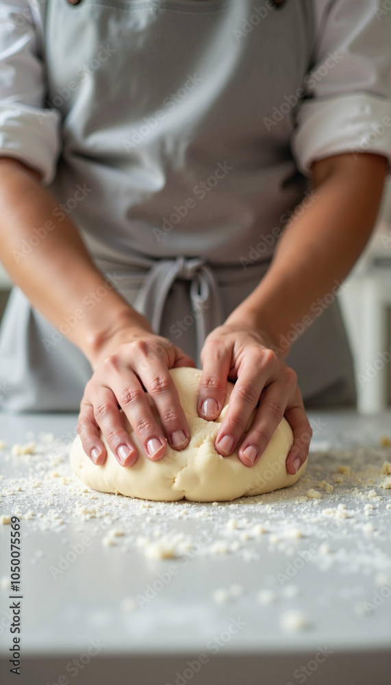 Baker Kneading Dough on Floured Surface in Baking Class Baker Kneading Dough on Floured Surface in Baking Class