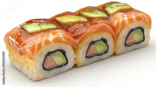 Salmon Avocado Sushi Rolls with Teriyaki Glaze Japanese Cuisine Food Photography