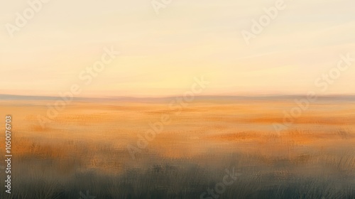 A peaceful sunset over a field with faded tones of soft orange, pale lavender, and light gray, the colors softly blending into the horizon