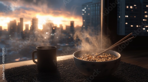 Delicious Steaming Hot Ramen Served with Chopsticks - Overhead View