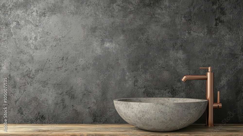 Industrial bathroom, concrete walls, exposed pipes, and copper fixtures ... - Exposed Concrete And Metal Piping Decor