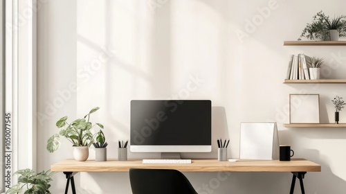 Wallpaper Mural Modern Home Office with Computer and Shelving Torontodigital.ca