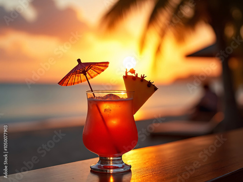 Cocktail at Sunset, golden light over the scene photo