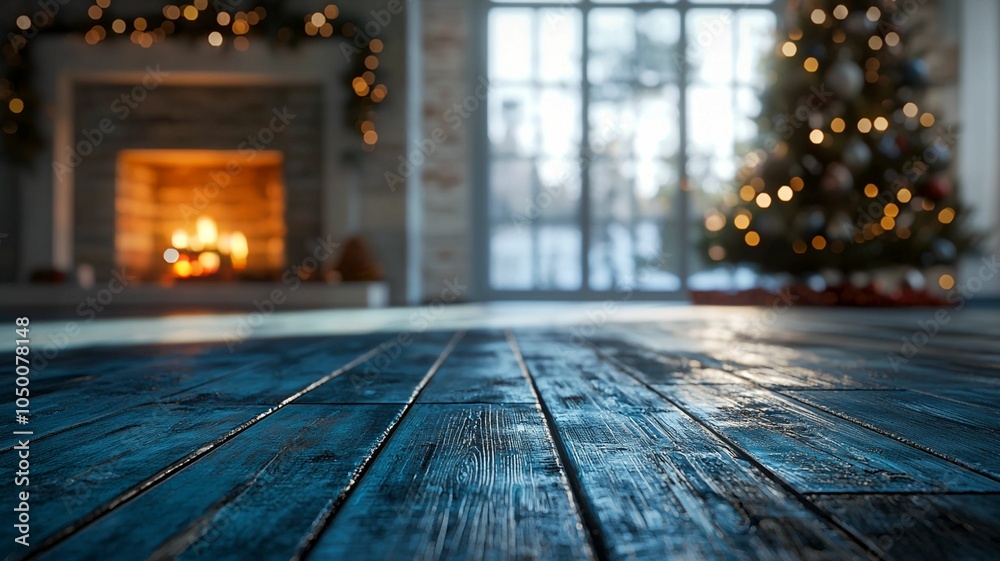 Merry Christmas and happy New Year greeting background with table. Blue abstract background Merry Christmas and happy New Year greeting background with table. Blue abstract background