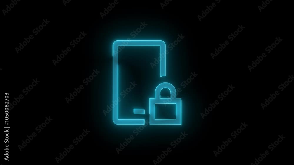 Mobile locked stroke icon glowing neon animation Mobile locked stroke icon glowing neon animation