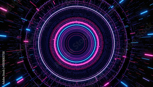Colorful neon lines form a dynamic circular pattern, creating an immersive illusion of depth and motion in digital art. The design captures attention with its glowing energy