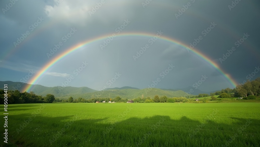 Rainbow over lush valley symbol of hope and renewal Rainbow over lush valley symbol of hope and renewal